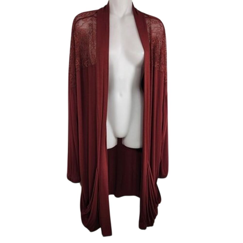 Torrid Womens Super Soft Lace Yoke Cardigan Knit Open Front Brick Red 4X Pockets
